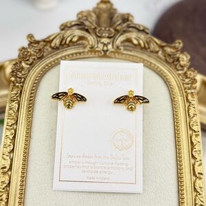Midwest Amber Bee Earrings – Genuine Baltic Amber & Sterling Silver